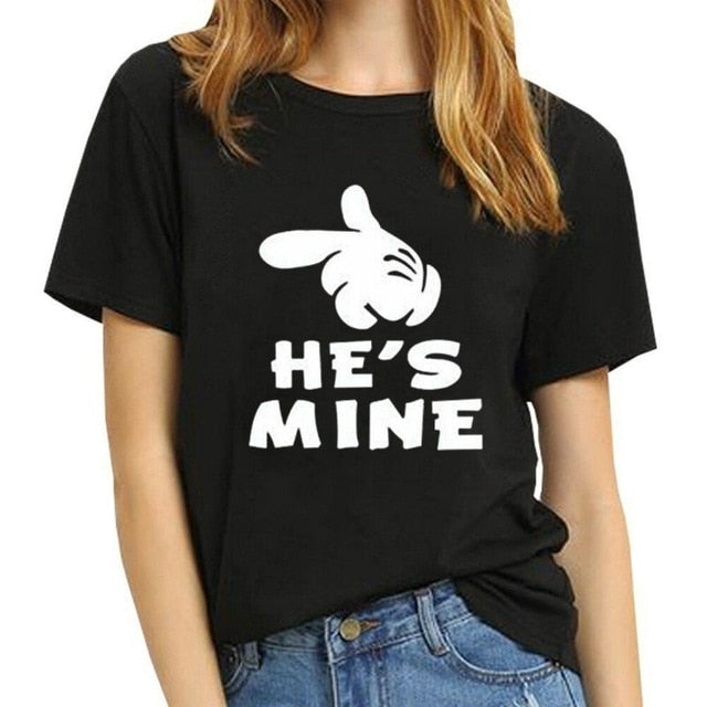 Funny Couple Matching Shirts Black White for Valentine Day Letter Print Men Cotton T-shirts Women Tops Tees Girls Clothing