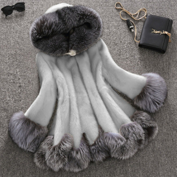 New Faux Coat White Gray With Hat Jacket Mink Luxury Long Coat Imitation Jacket Women Coat Plus Size 4XL WDC996
