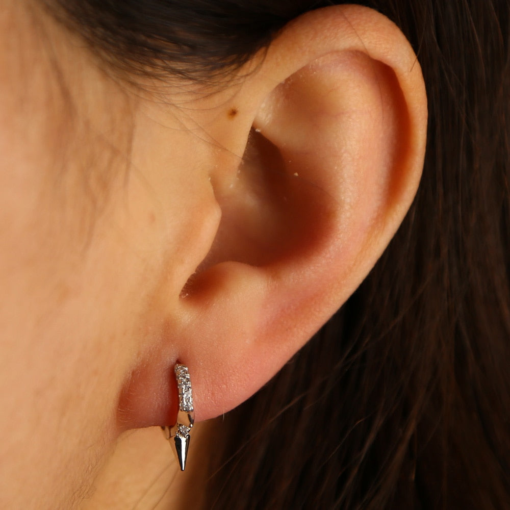 Mini Spike Punk Style Women Earring Round CZ Hoop Minimal Delicate Design Gold Filled Jewelry