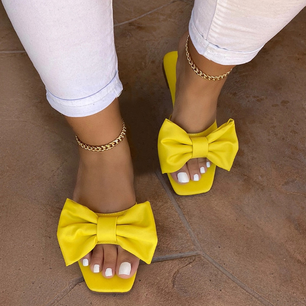 Women's Sandals Bowknot Flat Slippers Casual Beach Indoor&Outdoor Shoes