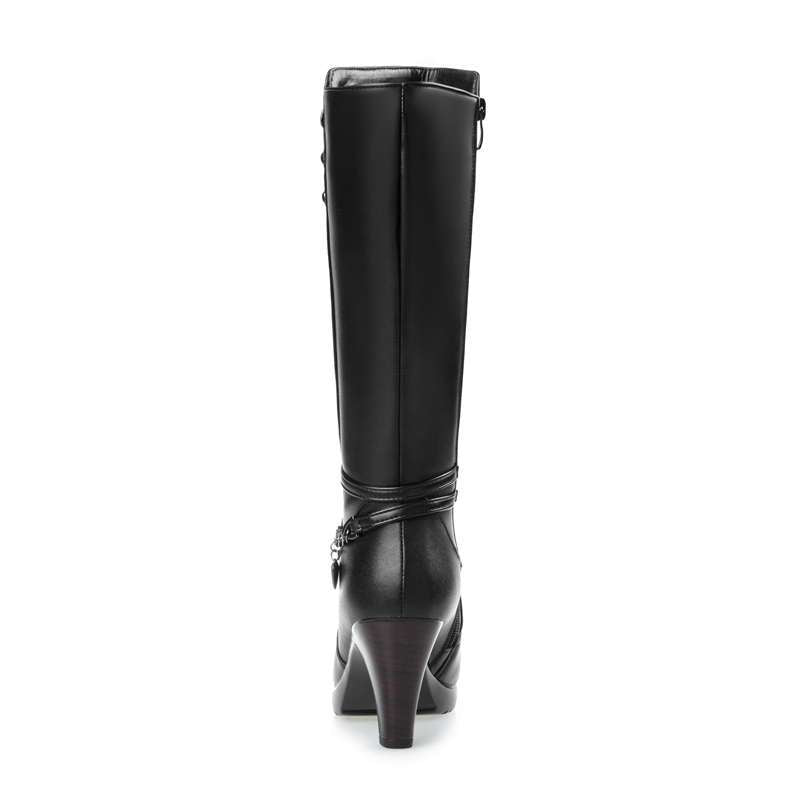 Woman Boots High-heeled Genuine Leather Motorcycle Boots Thick Wool Warm Winter Boots