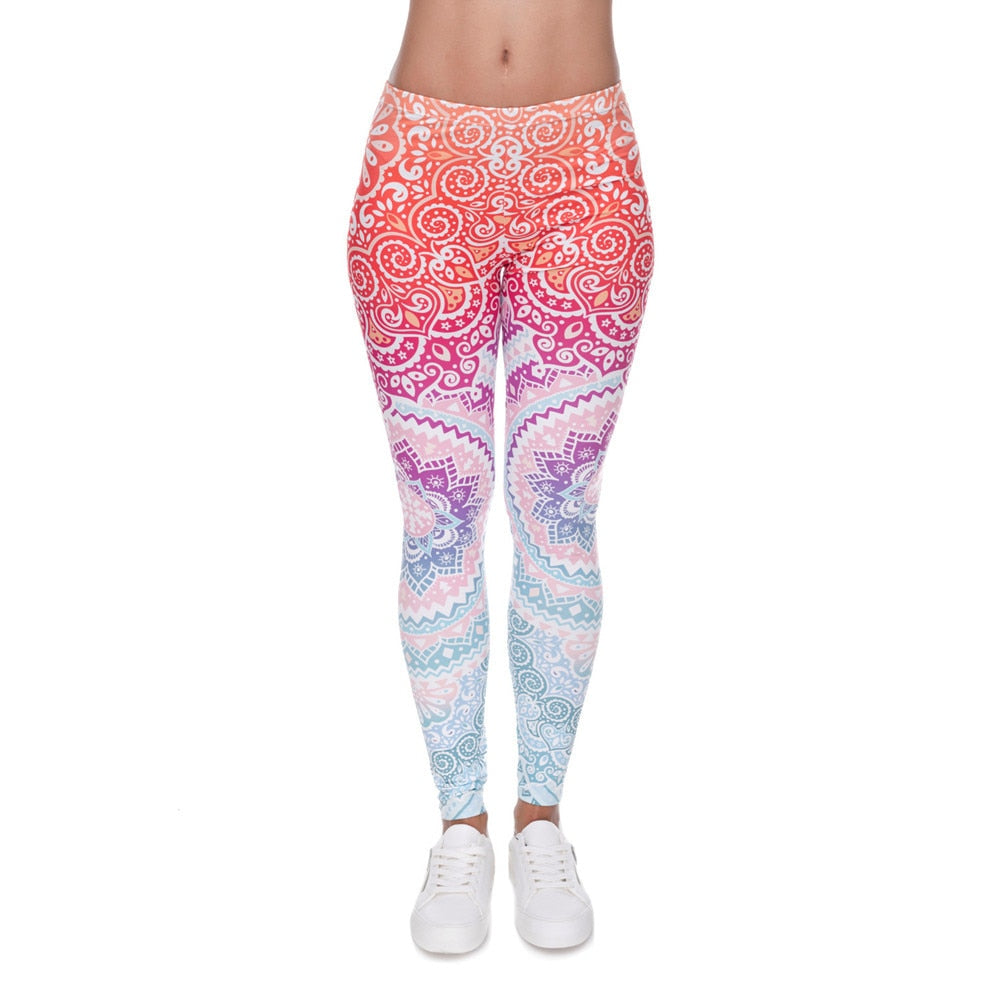 Brands Women Fashion Legging Aztec Round Ombre Printing leggins Slim High Waist Leggings Woman Pants