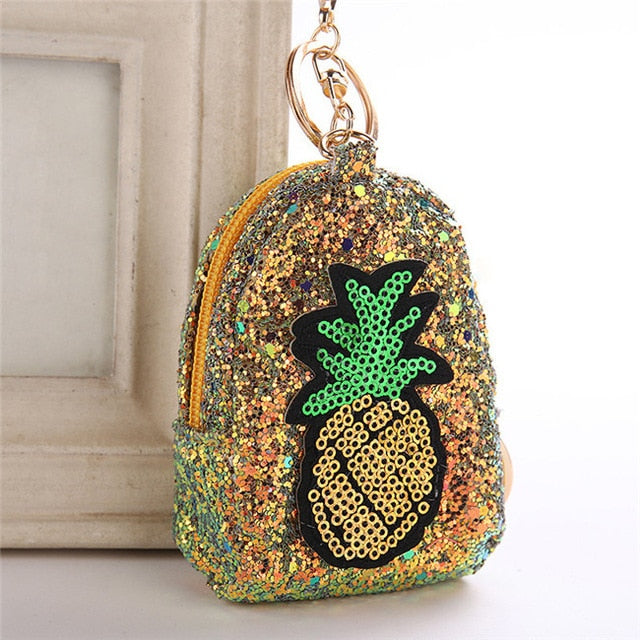 Cute Pineapple Keychain Glitter Sequins Key Ring Gifts Charms Bag Accessories Decorative Pendants Key Chain Mini Coin Purse