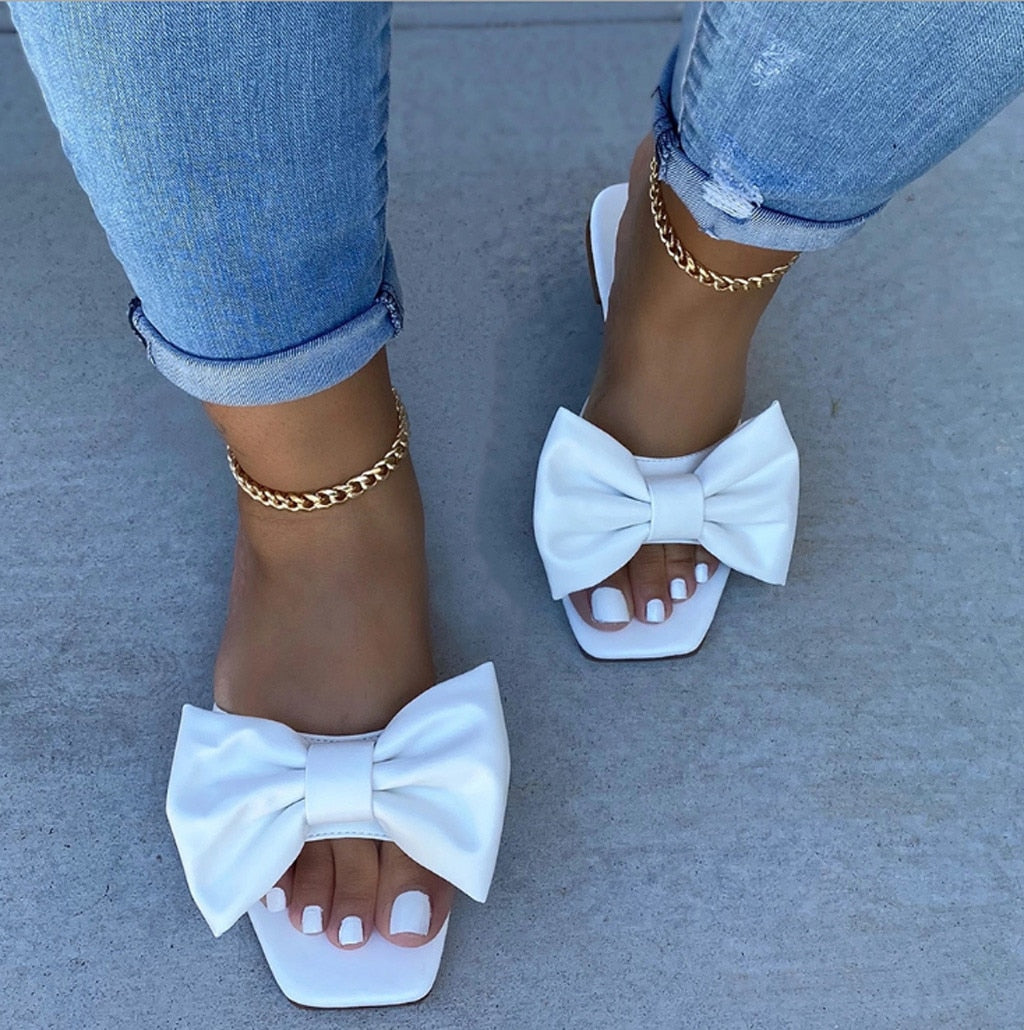Women's Sandals Bowknot Flat Slippers Casual Beach Indoor&Outdoor Shoes