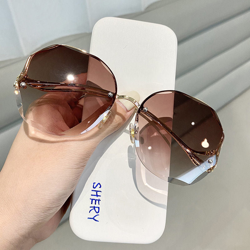 Frameless Crystal Cut Edge Polygonal Glasses UV Protection Sunglasses Ladies Retro Tide 2022 New Sunglasses Women