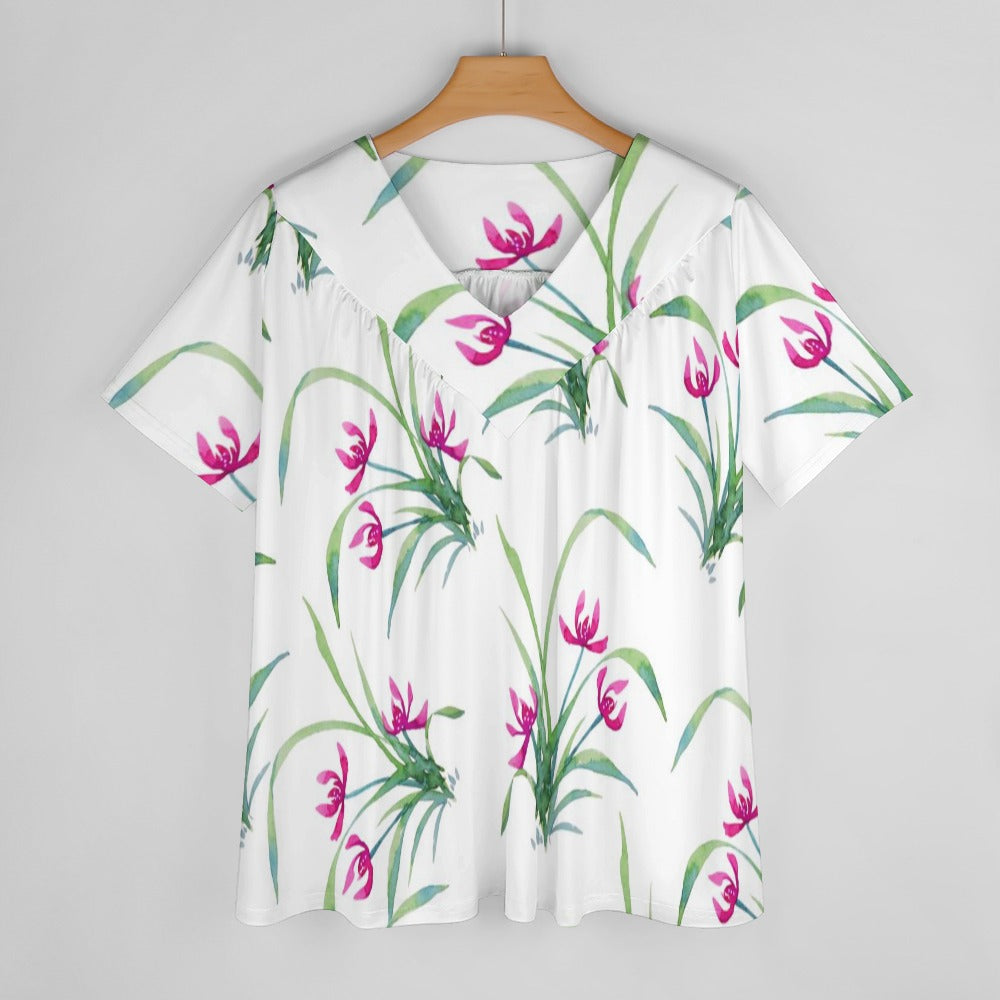 V-neck loose short sleeve T-shirt