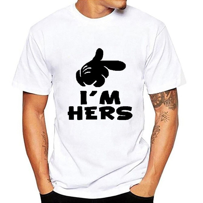 Funny Couple Matching Shirts Black White for Valentine Day Letter Print Men Cotton T-shirts Women Tops Tees Girls Clothing