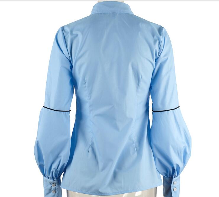 Office Bow Tie Blouse Women Lantern Sleeve White Button Necktie Shirts Female Elegant Work Shirt Casual Tops New Spring