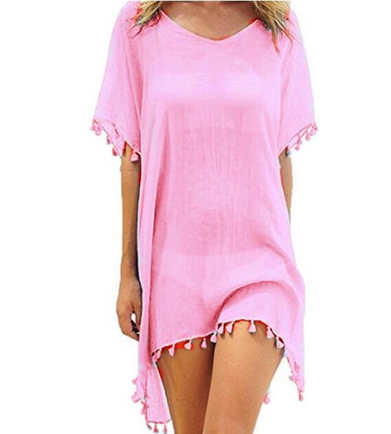 Chiffon Tassels Beach Wear Women Swimsuit Cover Up Swimwear Bathing Suits Summer Mini Dress