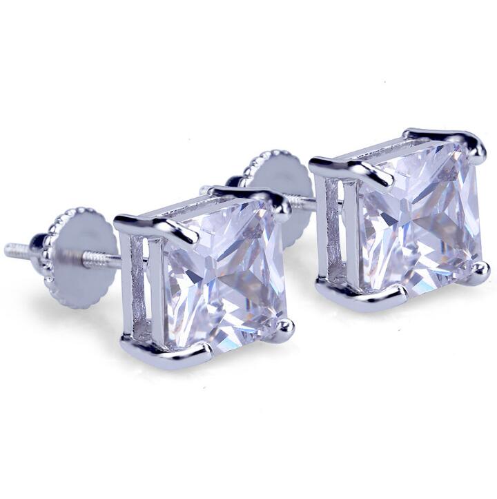 Hip Hop Bling Stud Earrings Gold/Silver Color Iced Out Micro Pave 8mm CZ Stone Lab D Earrings