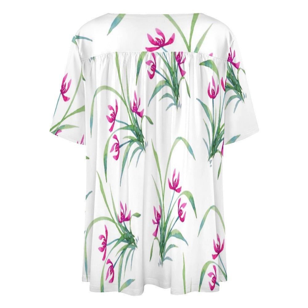 V-neck loose short sleeve T-shirt