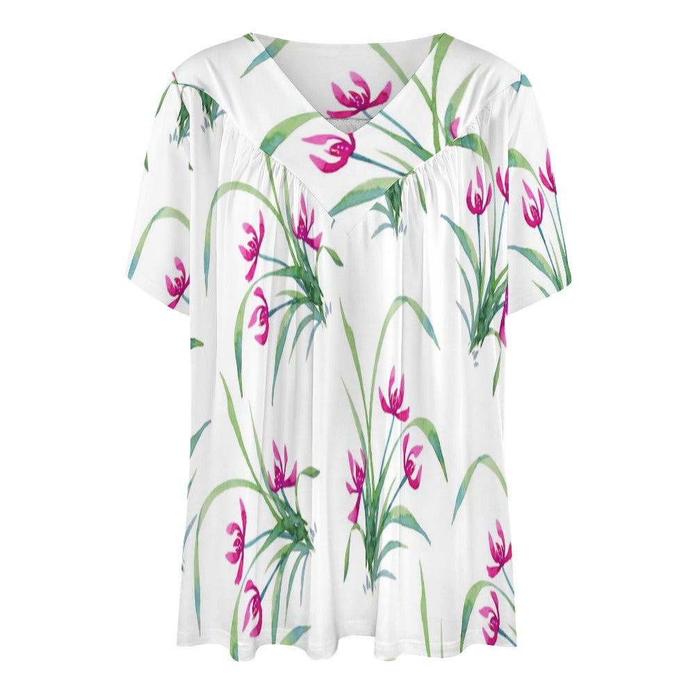 V-neck loose short sleeve T-shirt