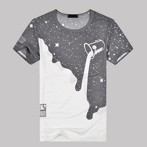 Men Fashion Summer Milk Poured Pattern Inverted Milk 3D T shirt Printed Short Sleeve Round Neck Slim casual T-shirt hot