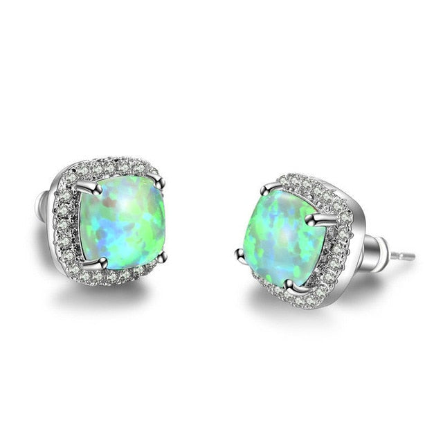Luxury Female Crystal Zircon Stone Earrings Fashion 925 Sterling Silver Filled Jewelry Vintage Double Stud Earrings For Women