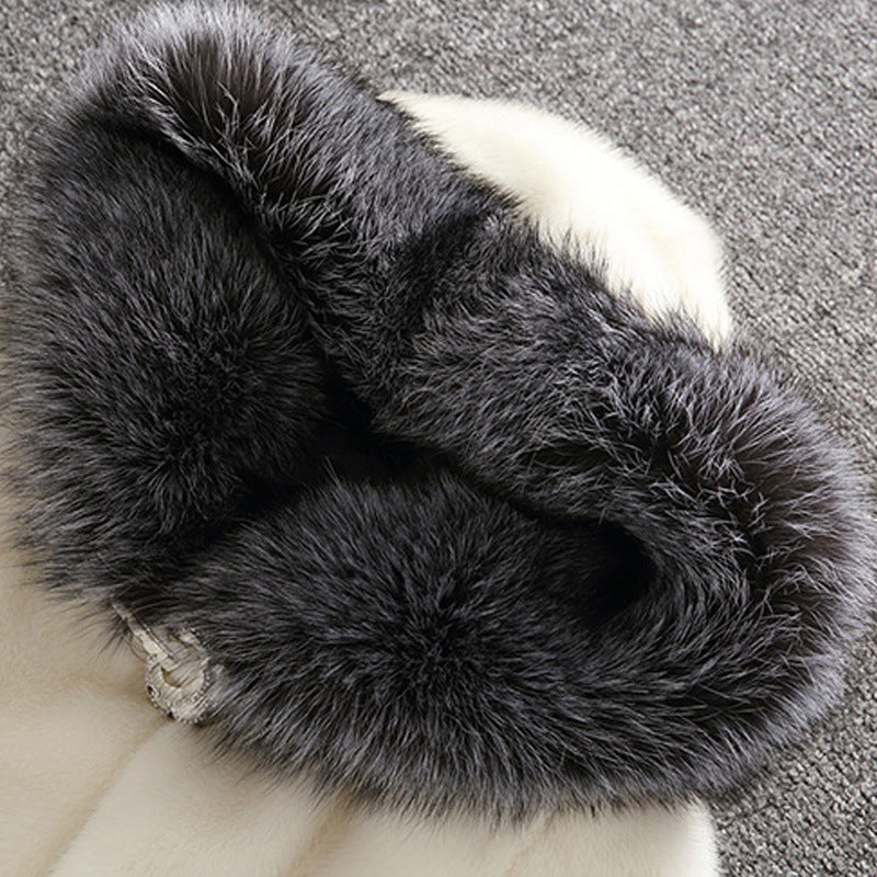 New Faux Coat White Gray With Hat Jacket Mink Luxury Long Coat Imitation Jacket Women Coat Plus Size 4XL WDC996