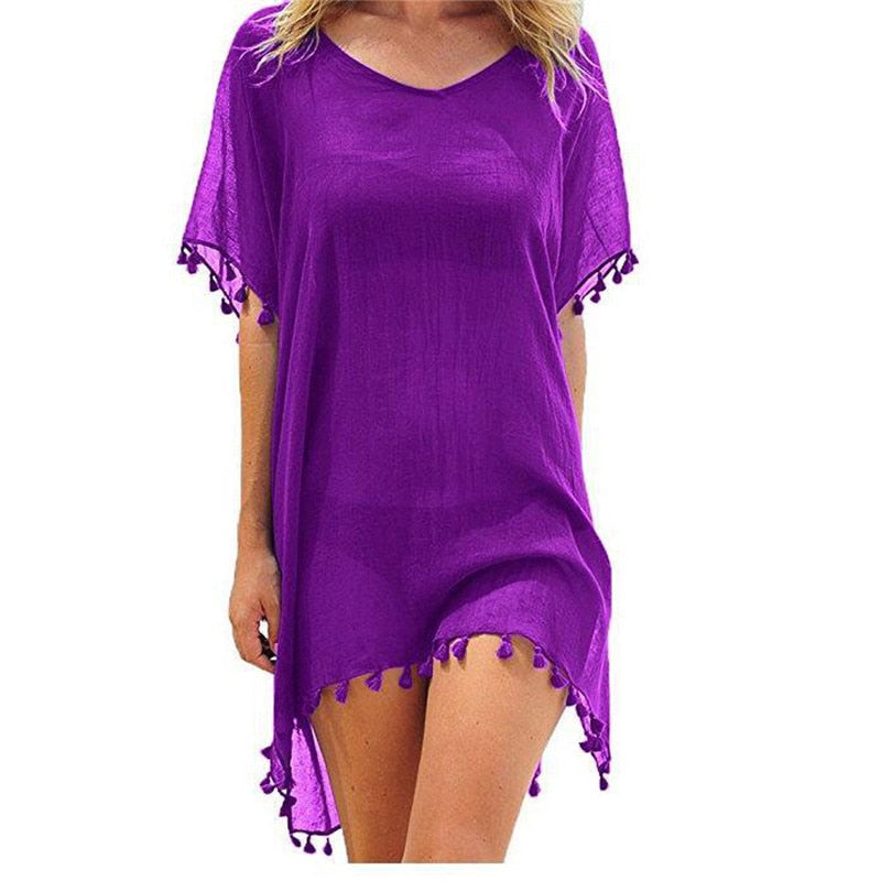 Chiffon Tassels Beach Wear Women Swimsuit Cover Up Swimwear Bathing Suits Summer Mini Dress