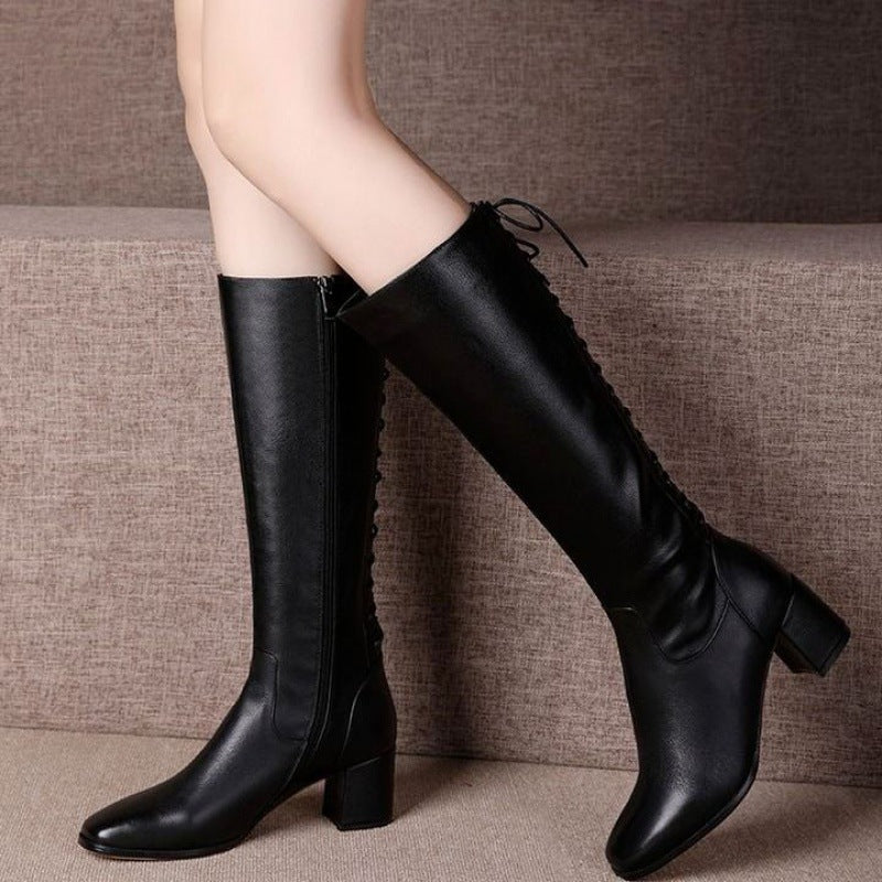 Net red riding boots but knee boots 2022 autumn/winter new high boots for women in England long thin tie female manufacturers