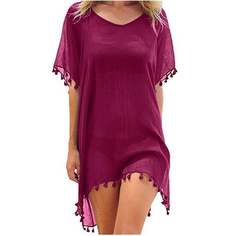 Chiffon Tassels Beach Wear Women Swimsuit Cover Up Swimwear Bathing Suits Summer Mini Dress