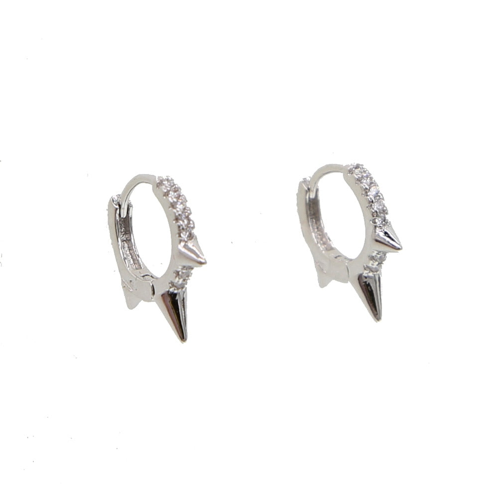 Mini Spike Punk Style Women Earring Round CZ Hoop Minimal Delicate Design Gold Filled Jewelry