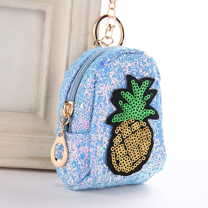 Cute Pineapple Keychain Glitter Sequins Key Ring Gifts Charms Bag Accessories Decorative Pendants Key Chain Mini Coin Purse