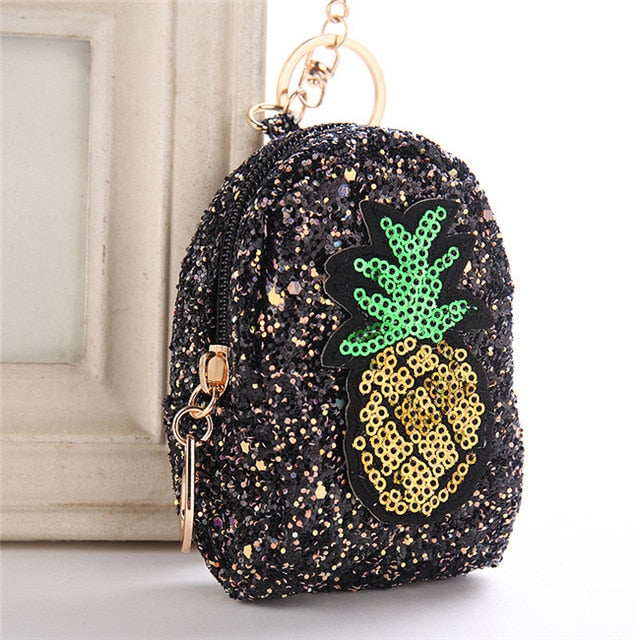 Cute Pineapple Keychain Glitter Sequins Key Ring Gifts Charms Bag Accessories Decorative Pendants Key Chain Mini Coin Purse