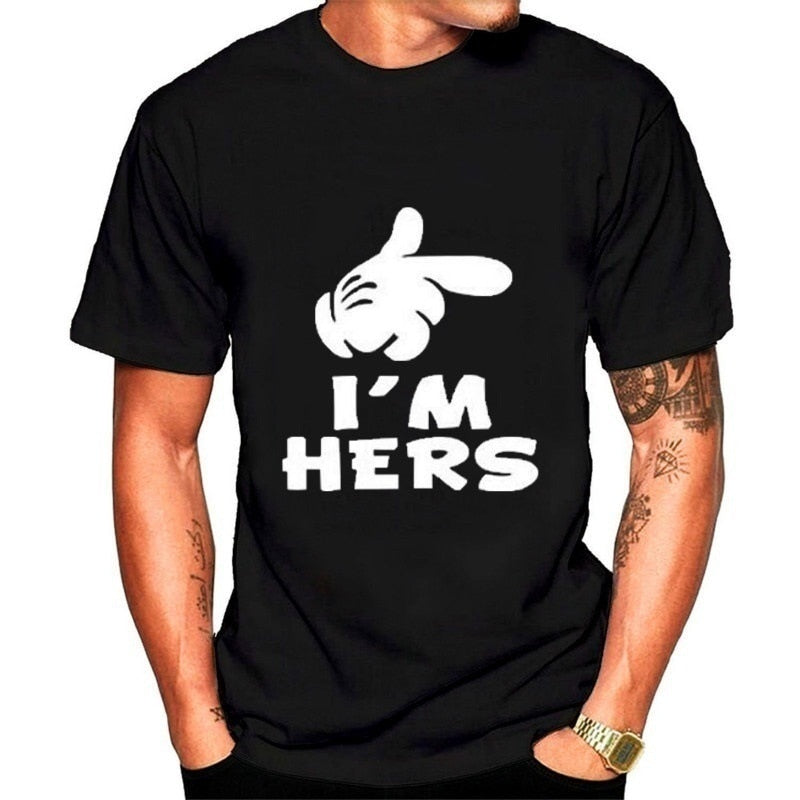 Funny Couple Matching Shirts Black White for Valentine Day Letter Print Men Cotton T-shirts Women Tops Tees Girls Clothing