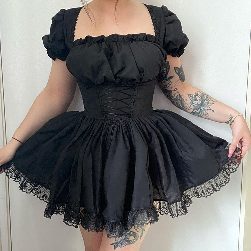CC21011 European and American lovely sweet bubble sleeve breast dress 2022 spring and summer lace lace princess dress