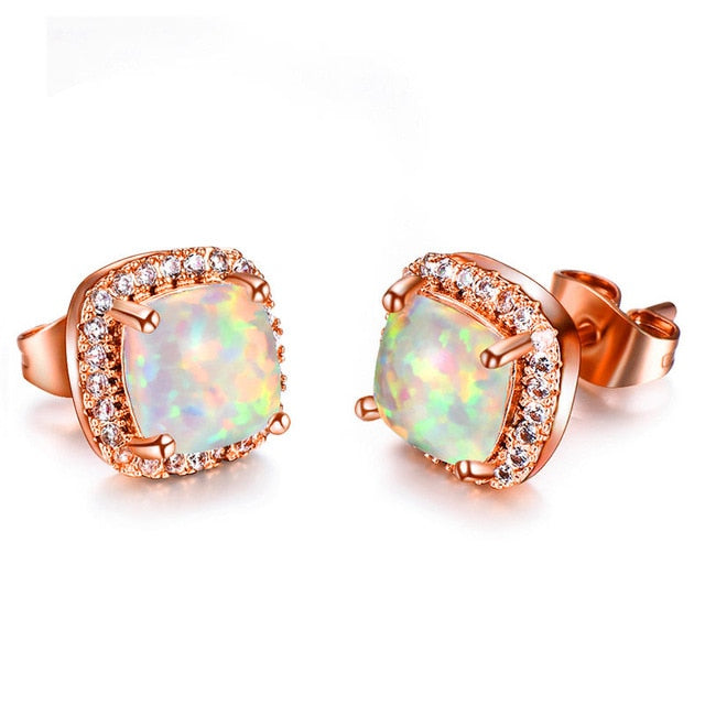 Luxury Female Crystal Zircon Stone Earrings Fashion 925 Sterling Silver Filled Jewelry Vintage Double Stud Earrings For Women