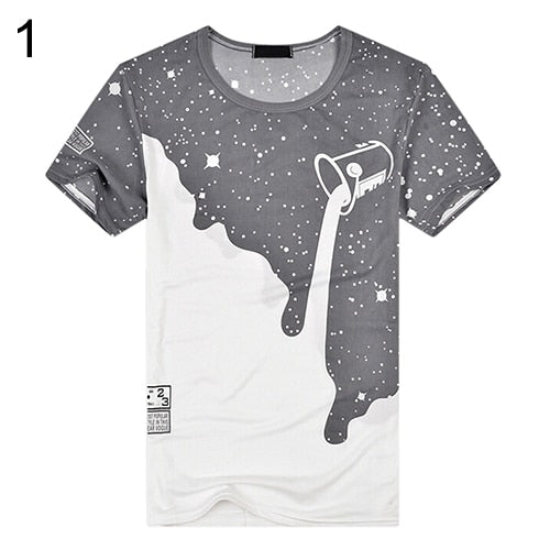Men Fashion Summer Milk Poured Pattern Inverted Milk 3D T shirt Printed Short Sleeve Round Neck Slim casual T-shirt hot