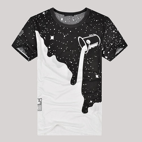 Men Fashion Summer Milk Poured Pattern Inverted Milk 3D T shirt Printed Short Sleeve Round Neck Slim casual T-shirt hot