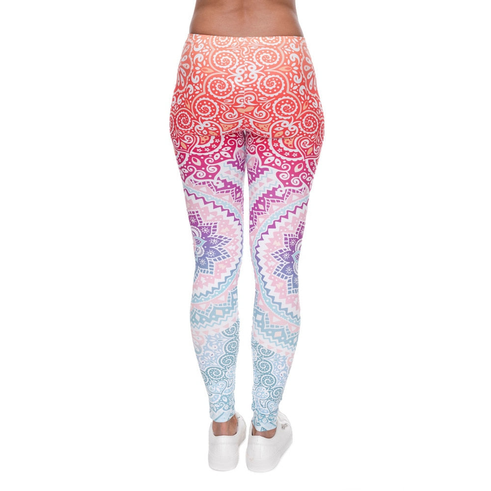 Brands Women Fashion Legging Aztec Round Ombre Printing leggins Slim High Waist Leggings Woman Pants