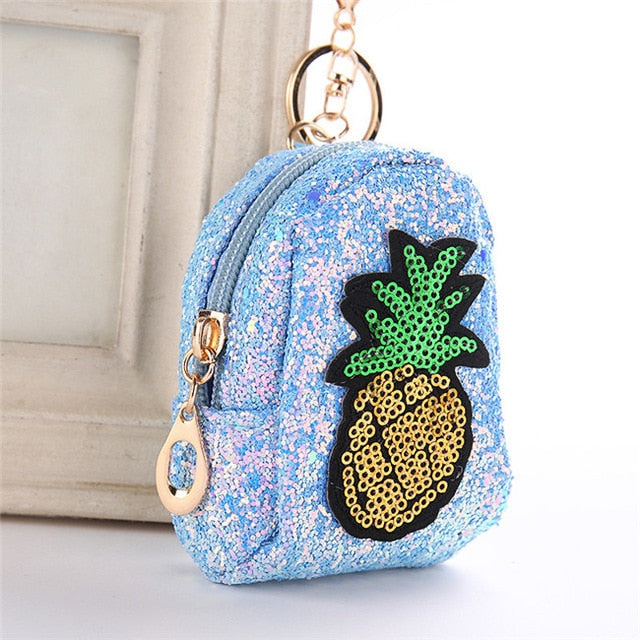 Cute Pineapple Keychain Glitter Sequins Key Ring Gifts Charms Bag Accessories Decorative Pendants Key Chain Mini Coin Purse