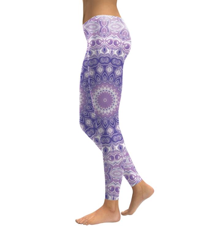 Arrival Leggings Women Purple Mandala Flower Digital Printed Leggins Woman Slim Elastic Workout Plus Size Legging