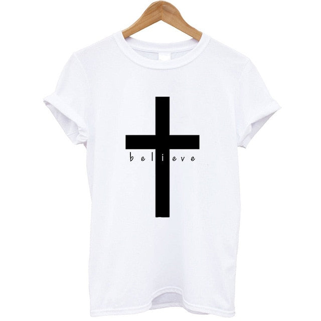 T Shirt Women Printing Cross Funny Summer Tops Short Sleeve Loose Fit Women Tshirt