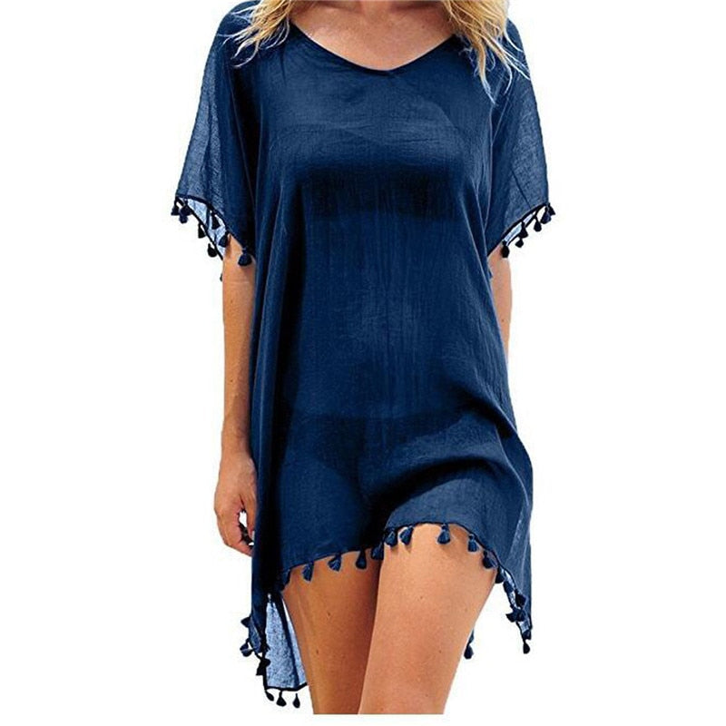 Chiffon Tassels Beach Wear Women Swimsuit Cover Up Swimwear Bathing Suits Summer Mini Dress