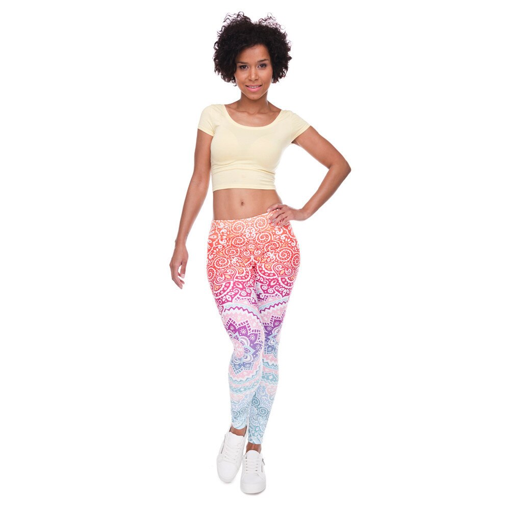 Brands Women Fashion Legging Aztec Round Ombre Printing leggins Slim High Waist Leggings Woman Pants