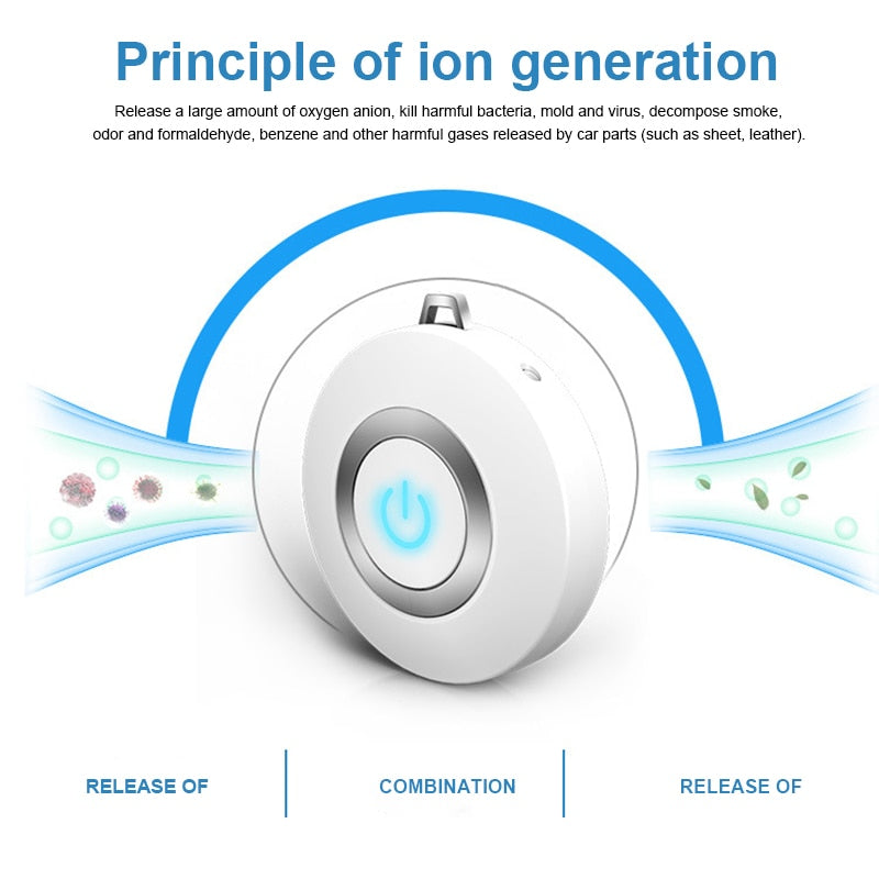 Wearable Air Purifier Necklace Mini Portable USB Air Cleaner Negative Ion Generator Low Noise Air Freshener