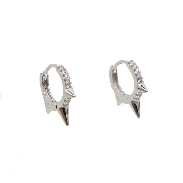 Mini Spike Punk Style Women Earring Round CZ Hoop Minimal Delicate Design Gold Filled Jewelry
