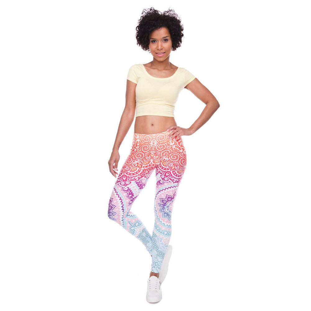 Brands Women Fashion Legging Aztec Round Ombre Printing leggins Slim High Waist Leggings Woman Pants