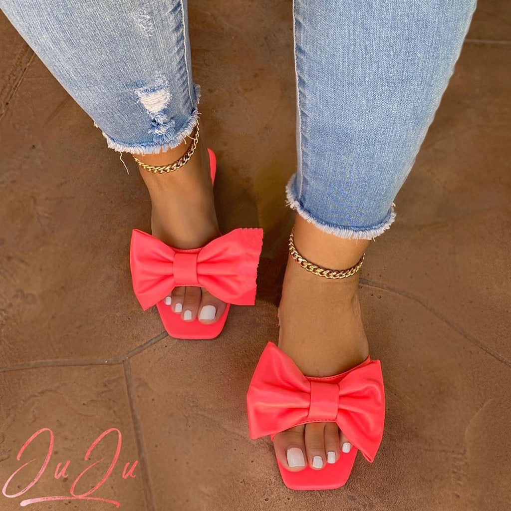 Women's Sandals Bowknot Flat Slippers Casual Beach Indoor&Outdoor Shoes