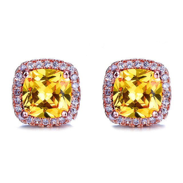 Luxury Female Crystal Zircon Stone Earrings Fashion 925 Sterling Silver Filled Jewelry Vintage Double Stud Earrings For Women