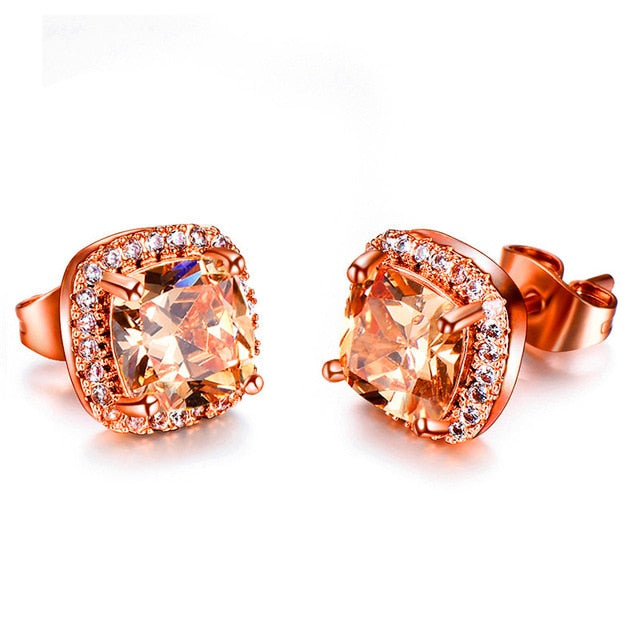 Luxury Female Crystal Zircon Stone Earrings Fashion 925 Sterling Silver Filled Jewelry Vintage Double Stud Earrings For Women