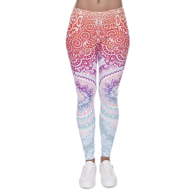 Brands Women Fashion Legging Aztec Round Ombre Printing leggins Slim High Waist Leggings Woman Pants