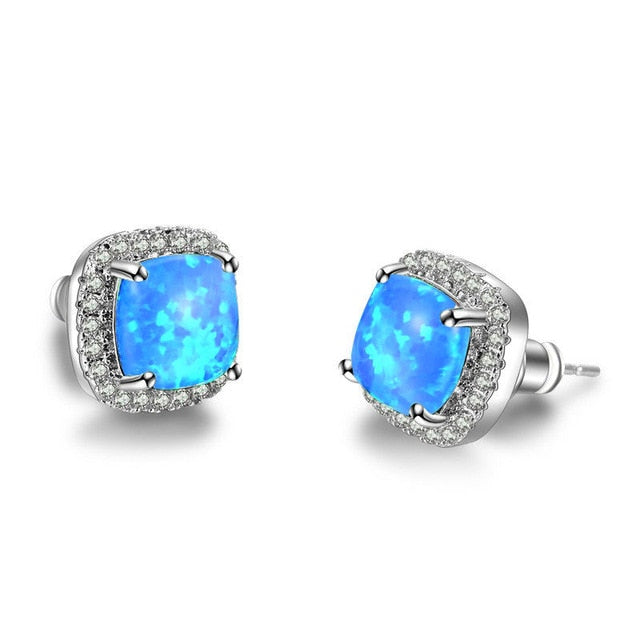 Luxury Female Crystal Zircon Stone Earrings Fashion 925 Sterling Silver Filled Jewelry Vintage Double Stud Earrings For Women
