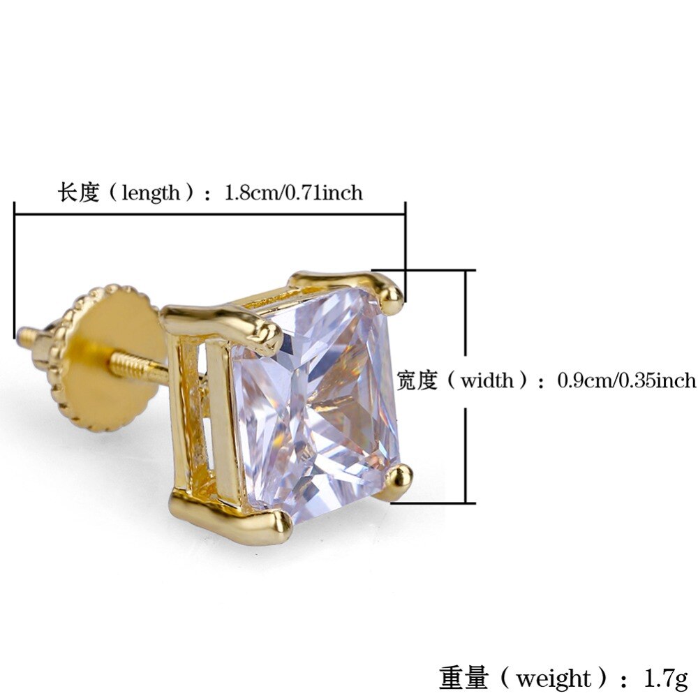 Hip Hop Bling Stud Earrings Gold/Silver Color Iced Out Micro Pave 8mm CZ Stone Lab D Earrings