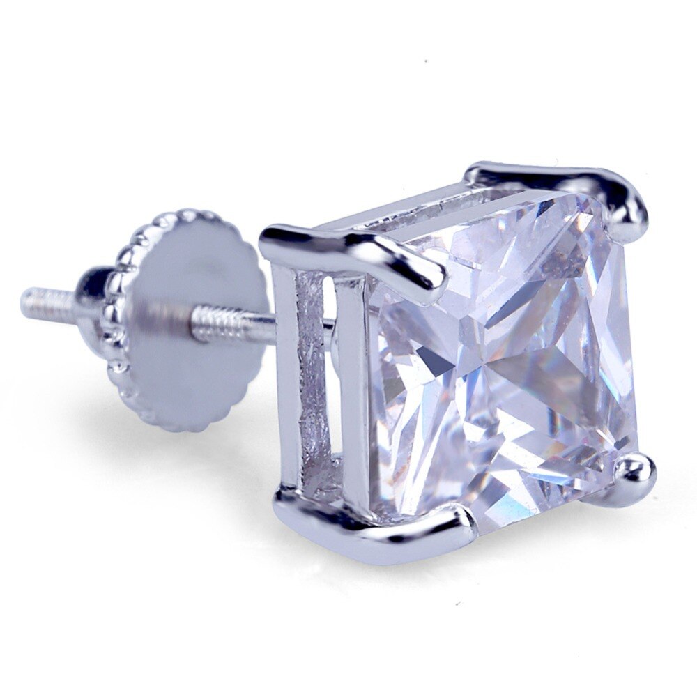Hip Hop Bling Stud Earrings Gold/Silver Color Iced Out Micro Pave 8mm CZ Stone Lab D Earrings