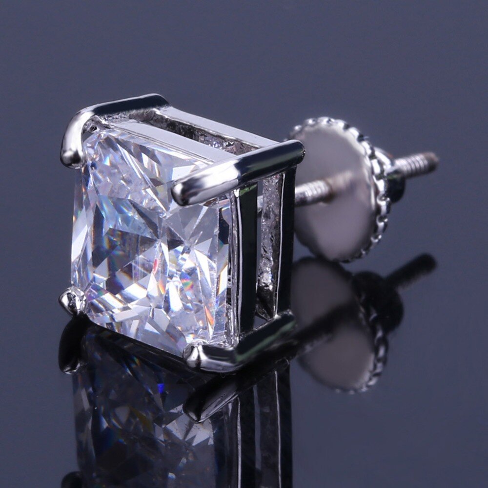 Hip Hop Bling Stud Earrings Gold/Silver Color Iced Out Micro Pave 8mm CZ Stone Lab D Earrings