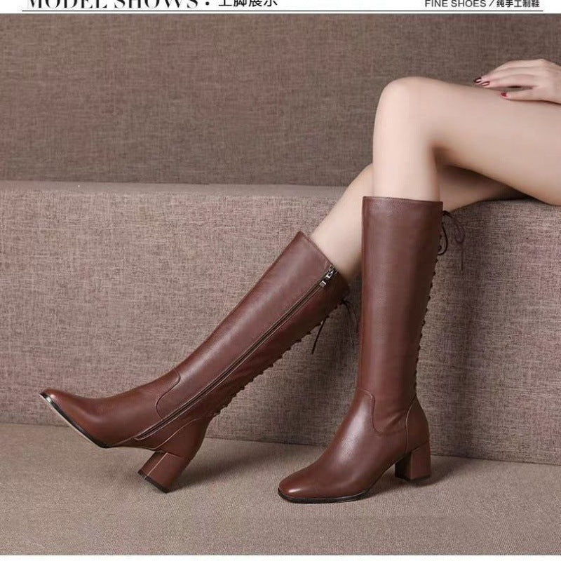 Net red riding boots but knee boots 2022 autumn/winter new high boots for women in England long thin tie female manufacturers