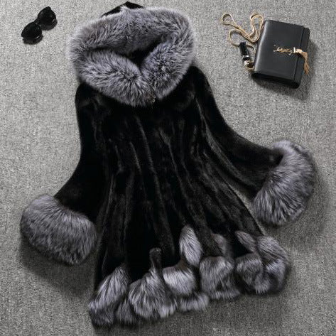 New Faux Coat White Gray With Hat Jacket Mink Luxury Long Coat Imitation Jacket Women Coat Plus Size 4XL WDC996