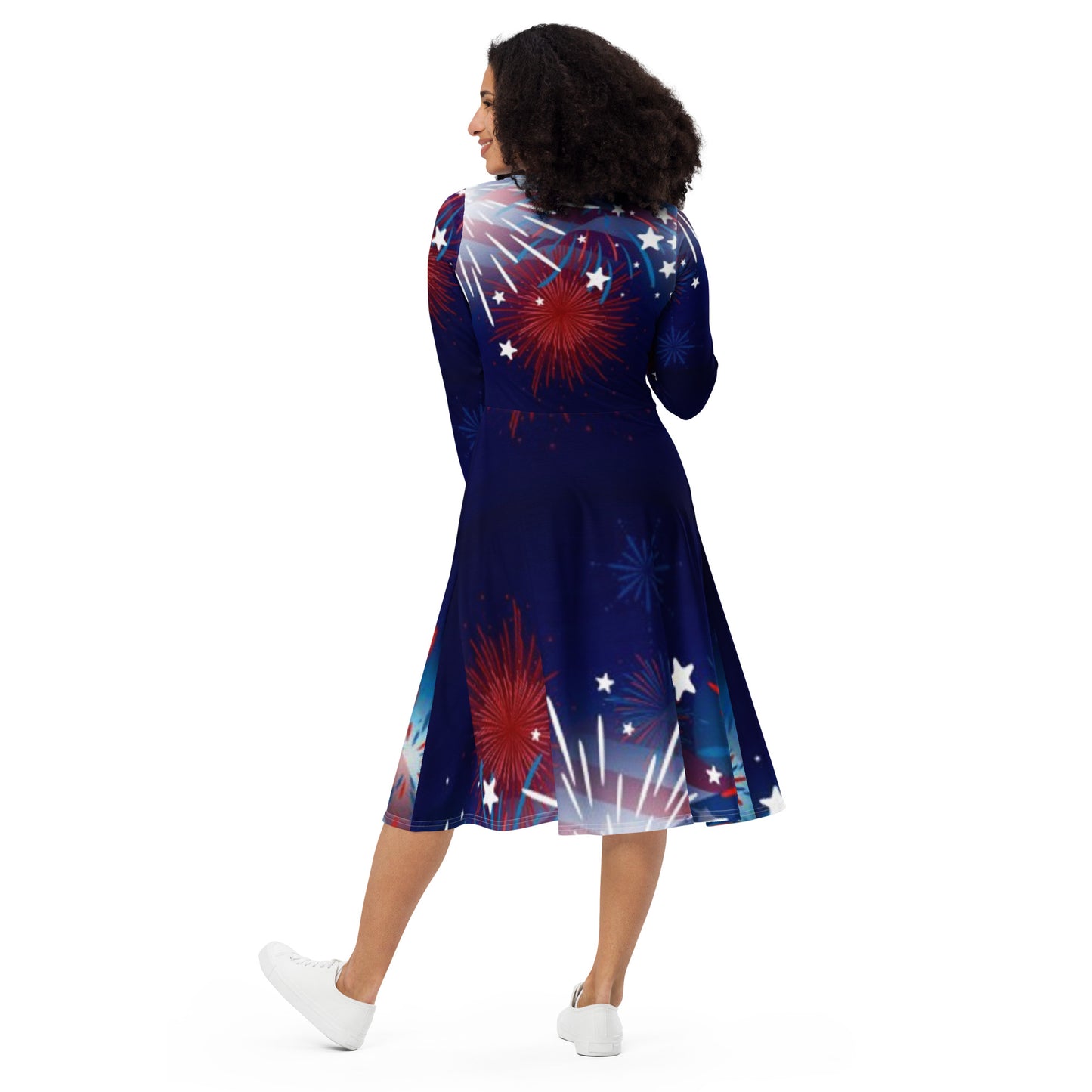 All-over print long sleeve midi dress